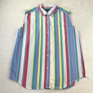 Eddie Bauer Vintage Women's sleeveless blouse Striped shirt size Large Gold Tag